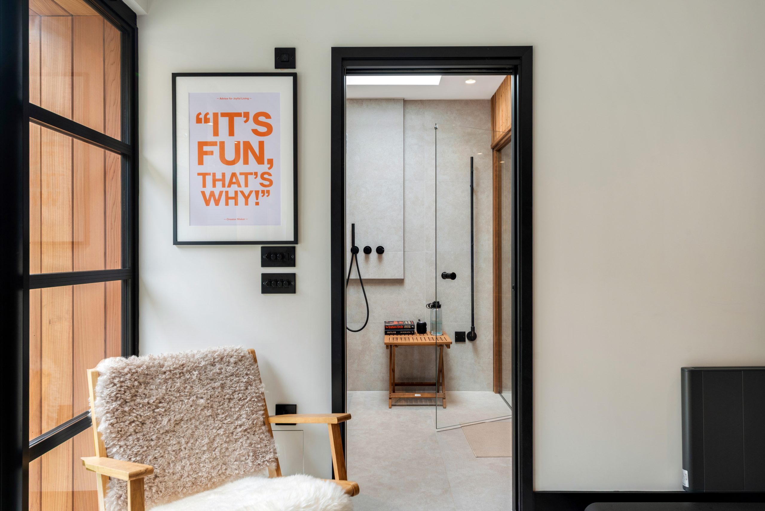 Wet room detail inside a luxury garden gym and sauna